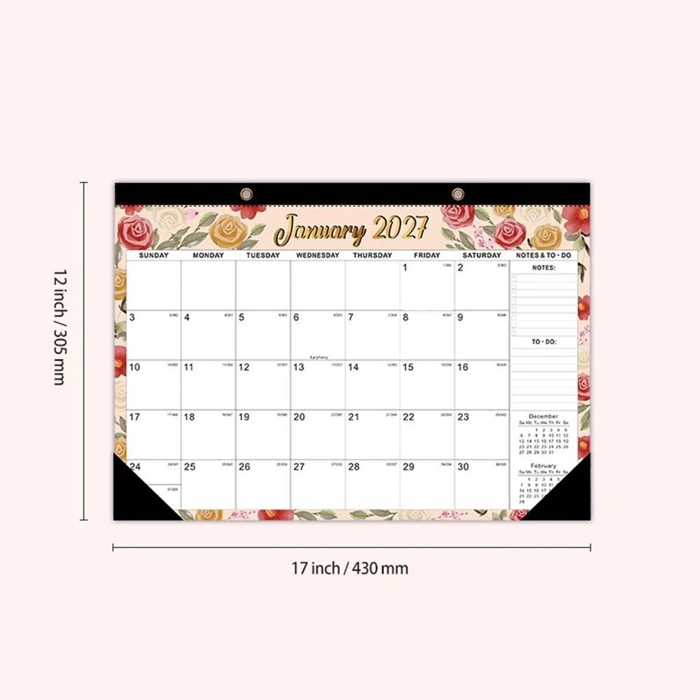 Practical 2027 Wall Calendar with Hanging Hole 18 Months Floral Wall Calendar To Do List Portable Calendar Planner Agenda Organizer