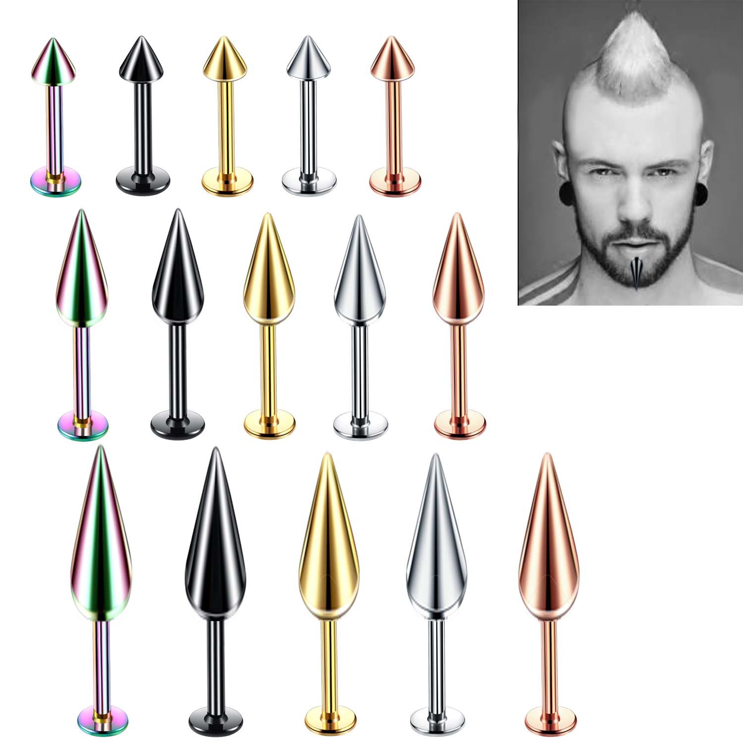 uses it, who praises it】Stainless steel rivet tapered lip hip hop punk wind body piercing jewelry direct