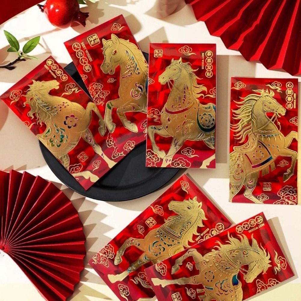 6Pcs Chinese New Year Red Envelopes Money Envelopes Red Pocket Envelopes 2026 Horse Year Hongbao Gift for Spring Festival Party