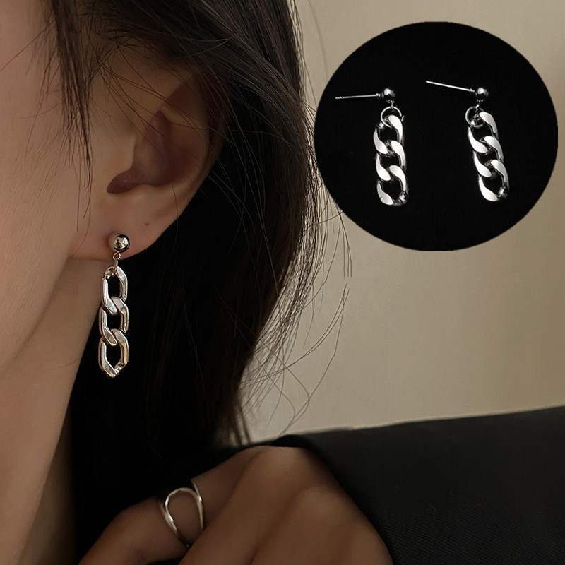 【New arrival】New Style Simple Cold Wind Lock Chain Earrings Women's Japanese Style Girl's Didi Hip Hop Tassel Earrings Distinctive Trendy