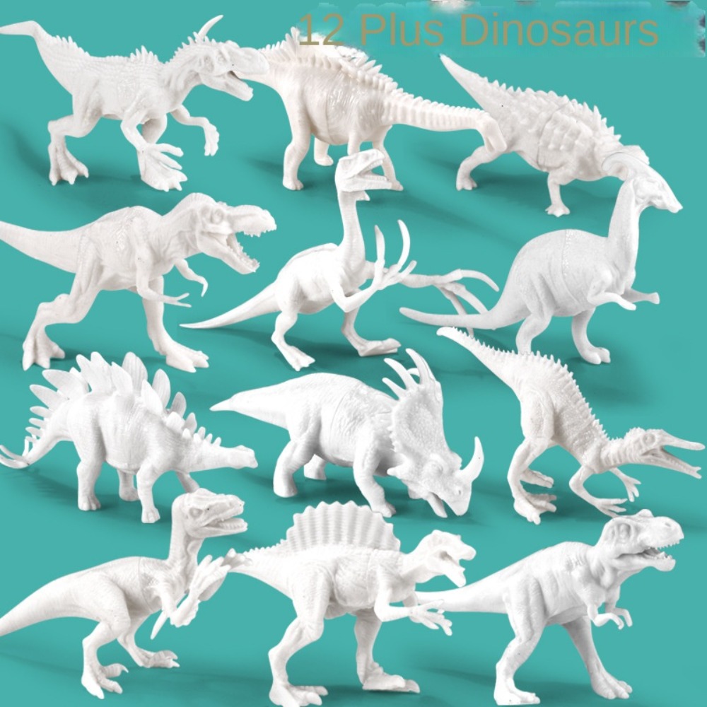 White Mold Made Doll Educational DIY Painting Animal Dinosaur Doll DIY Painting Kawaii Dinosaur Craft DIY Material Kits Cartoon Dinosaur Cute Hand-made Graffiti Dinosaur Parent-child