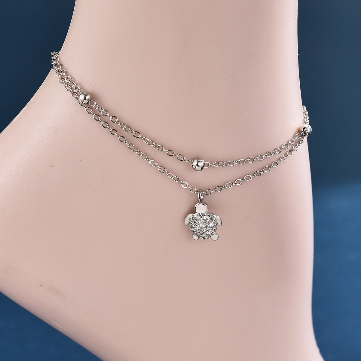 【New arrival】Copper zircon cute little turtle anklet creative design sense light luxury women's footwear