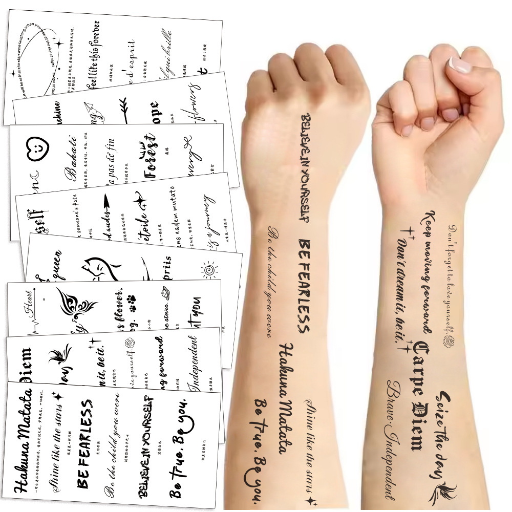 【Whoever uses it, who praises it】Black White English Letter Tattoo Waterproof Gift Funny Fun Face E18