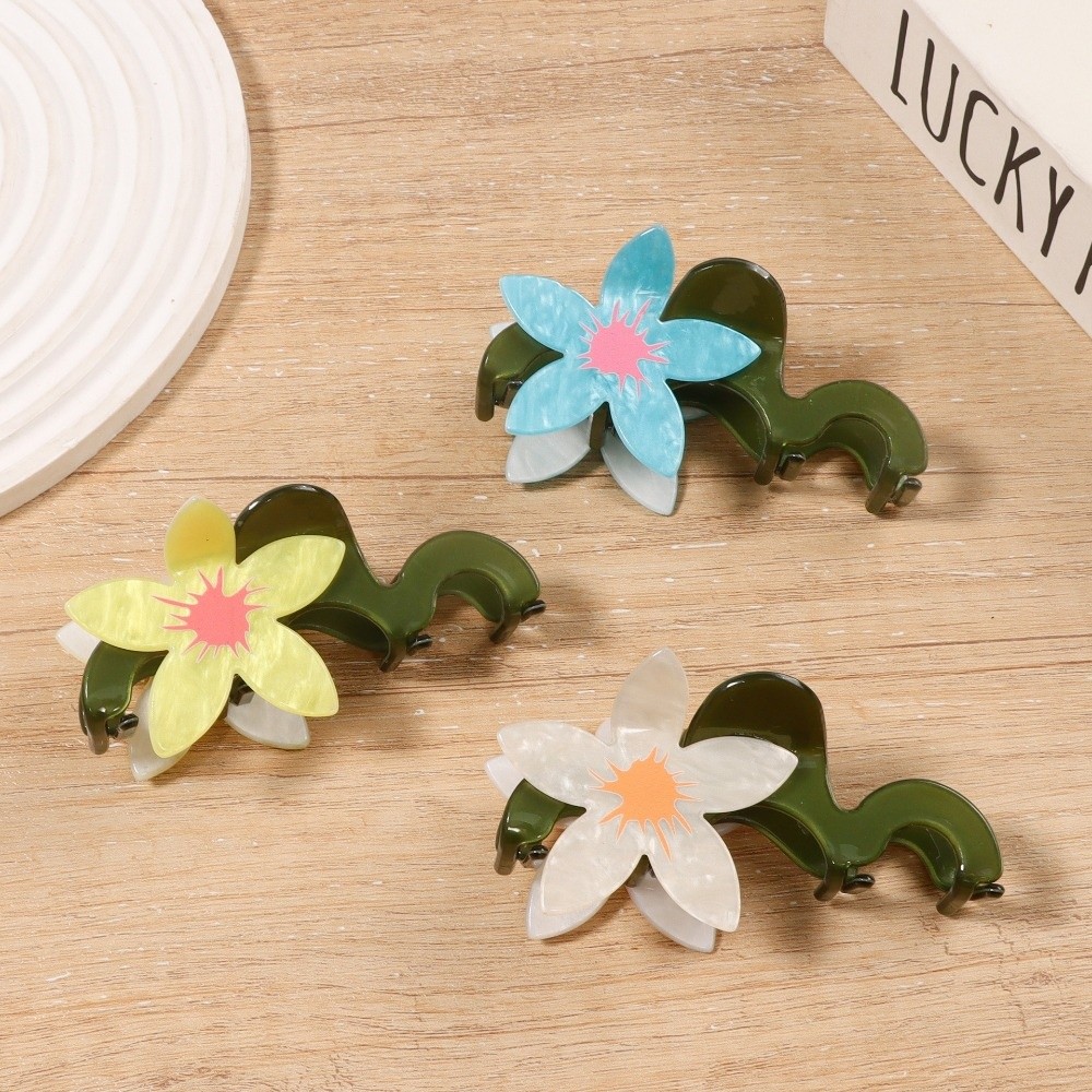 Fashion Hairpin Hair Claw Colorful Large Flower Hair Clip Sweet Acetate Shark Clip Girls