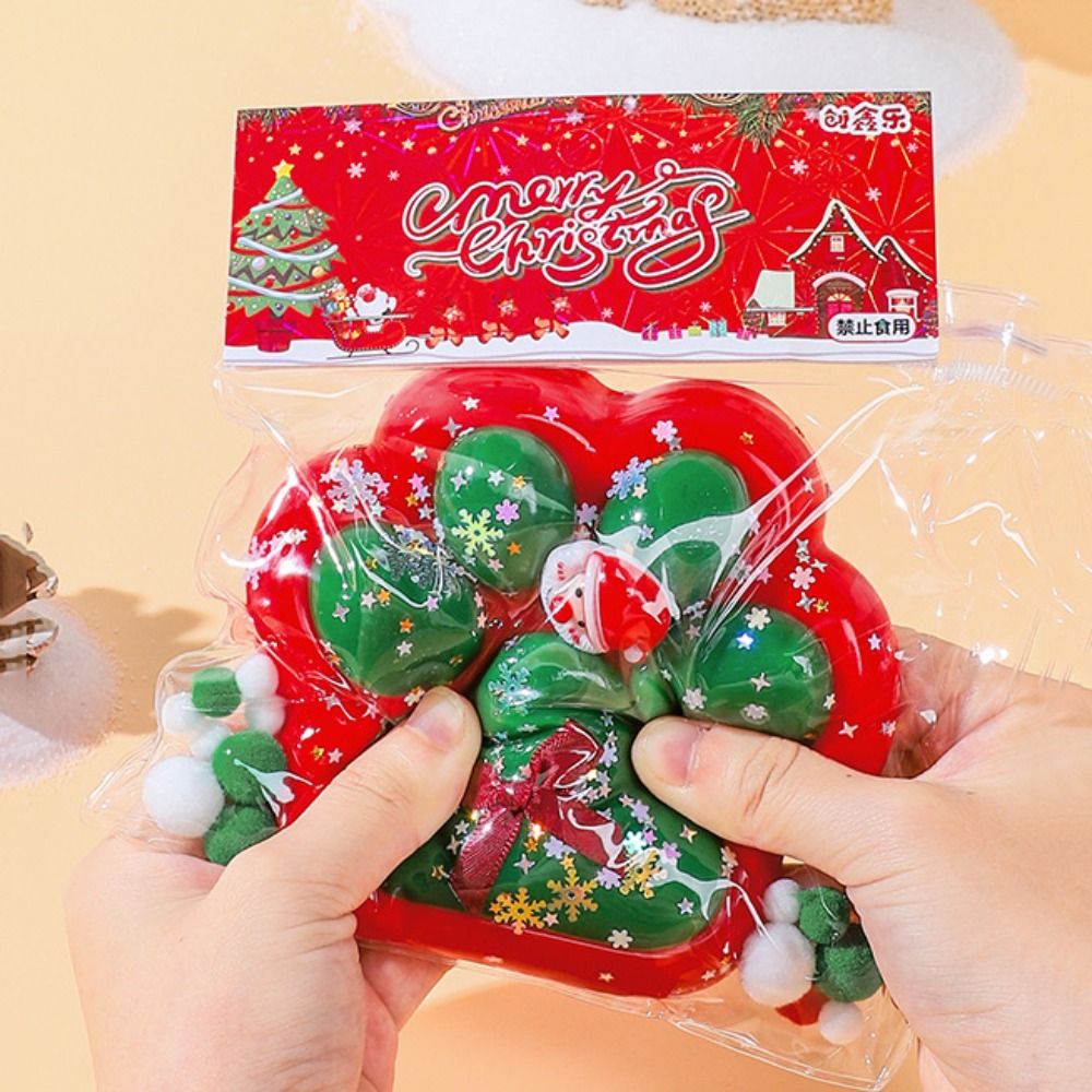 Cute Super Large Christmas Cat Paw Squeeze Toys Kneading Silicone Cartoon Fidget Toy 13cm Colorful Cat Paw Pinch Toy Practical Jokes