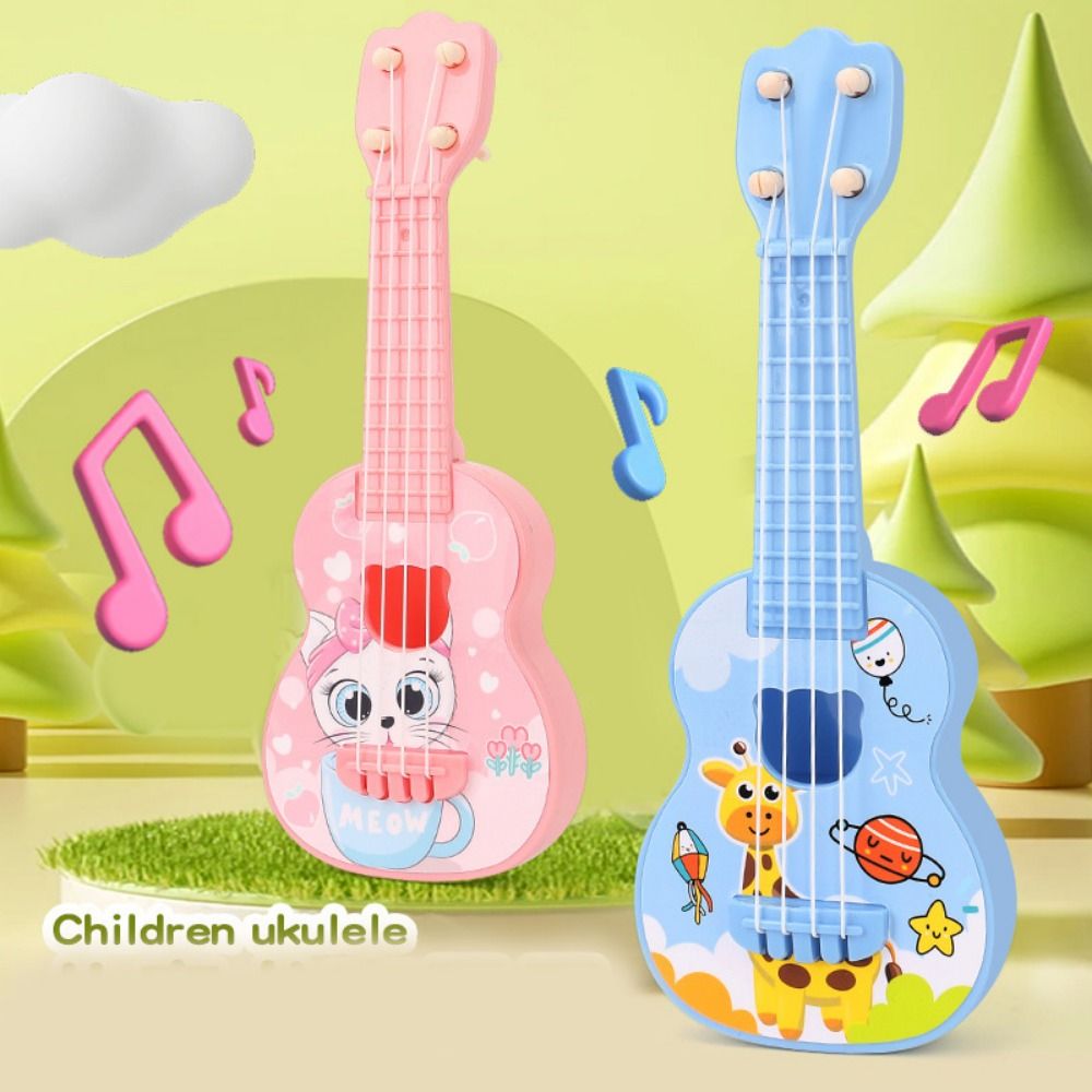 Stringed Instrument 4 Strings Simulation Ukulele Toy Cartoon Animal Adjustable String Knob Small Guitar Toy Playable Durable Musical Instrument Toy Children Toys