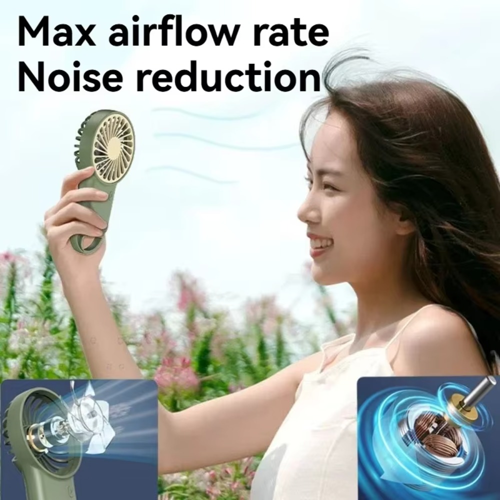 Powerful Quiet Operation Foldable Handheld Desktop Fan with Hook Cartoon Design Rechargeable Mini Fan Adjustable Lightweight Portable Cooling Fan Student