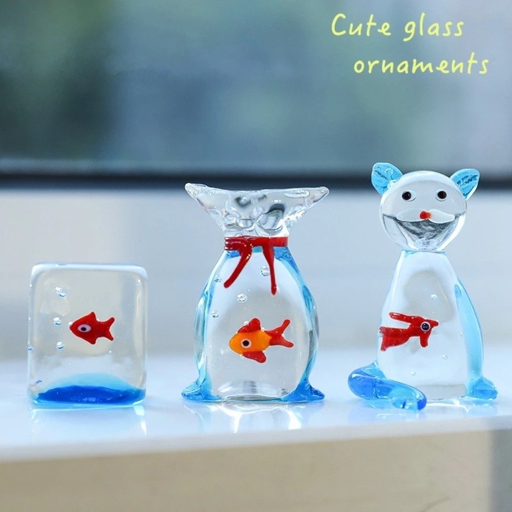 Creative Transparent Mini Pocket Fish Ornaments Simulation Cartoon Miniature Aquarium Ornament Handcrafted Decorative Cat Desktop Ornament Home