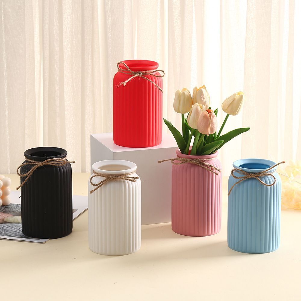 Creative Unique Plastic Stripes Vase Fashion Easy to Use Nordic Vase Ornaments Beautiful High Grade Vase Household