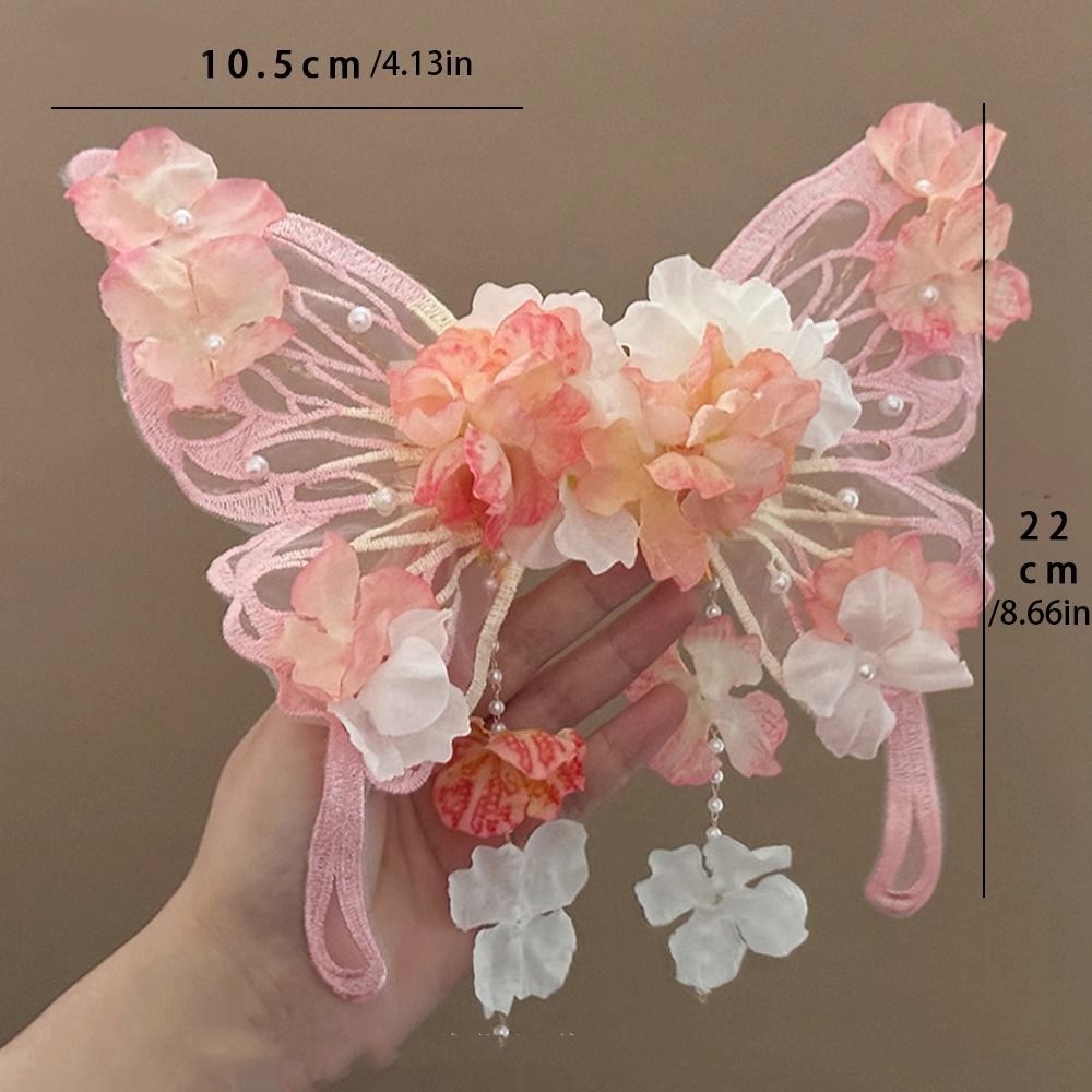 Sweet Mesh Large Butterfly Hairpin Imitation Barrettes Tassel Duckbill Clip Chinese Style Ancient Style Hanfu Headwear Flower Hair Clip Daily