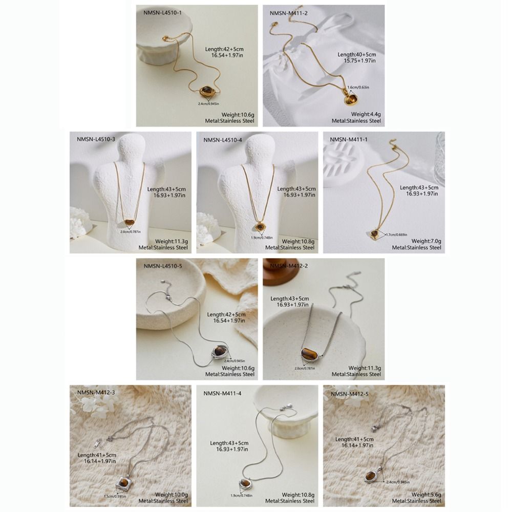Unique Stainless Steel+Tiger Stone Tiger Stone Pendant Necklace Irregular Shape Adjustable Geometric Pendant Necklace Women Jewelry Charm Clavicle Chain Party