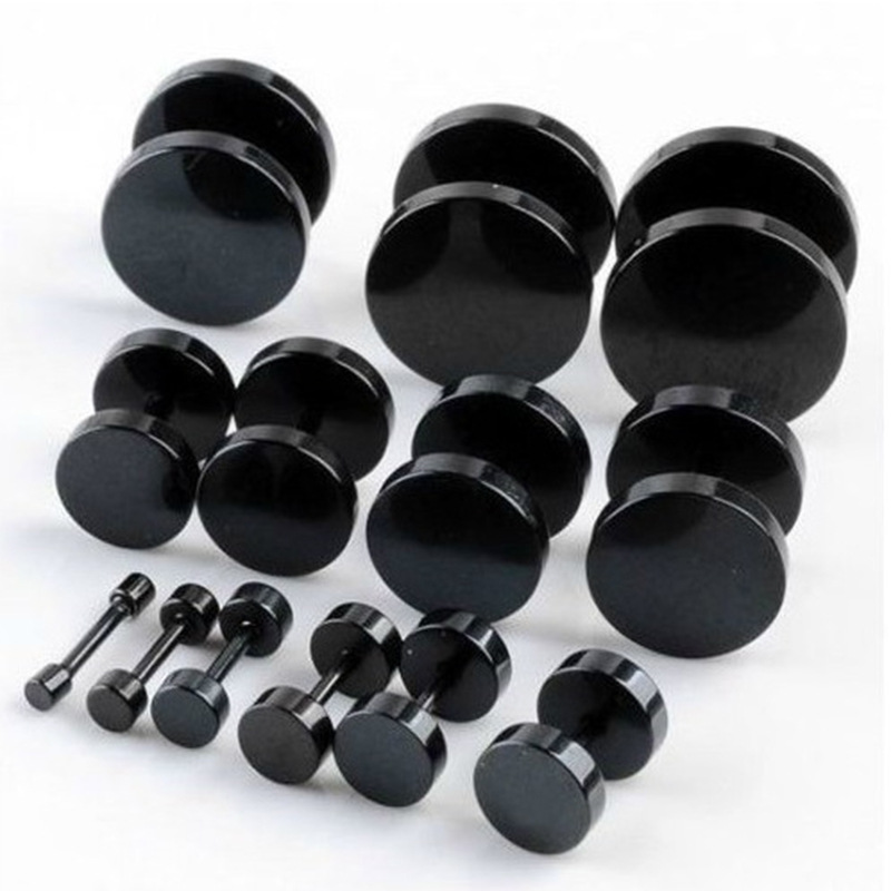 【New Arrivals】Direct supply barbell black hip hop rock round hipster dumbbell screw allergy women's earrings clothing accessories