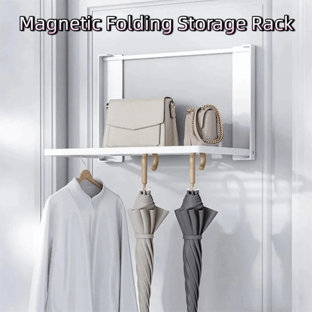 Durable Metal Magnetic Folding Storage Rack No Punching Space Saving Metal Side Shelf Heavy Duty Collapsible Washing Machine Shelf Laundry Room