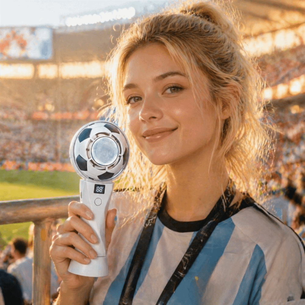 Cute Mini Soccer Cooling Electric Fan Rechargeable 5 Setting Football Design Fan High Speed LED Display Portable Fan Sport