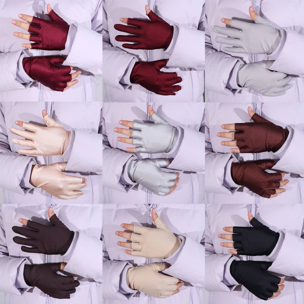 Pair Touch Screen Spandex Women Sun Protection Gloves Ice Silk Semi-finger Thin Ice Silk Gloves Solid Color Breathable Half Finger Gloves Summer
