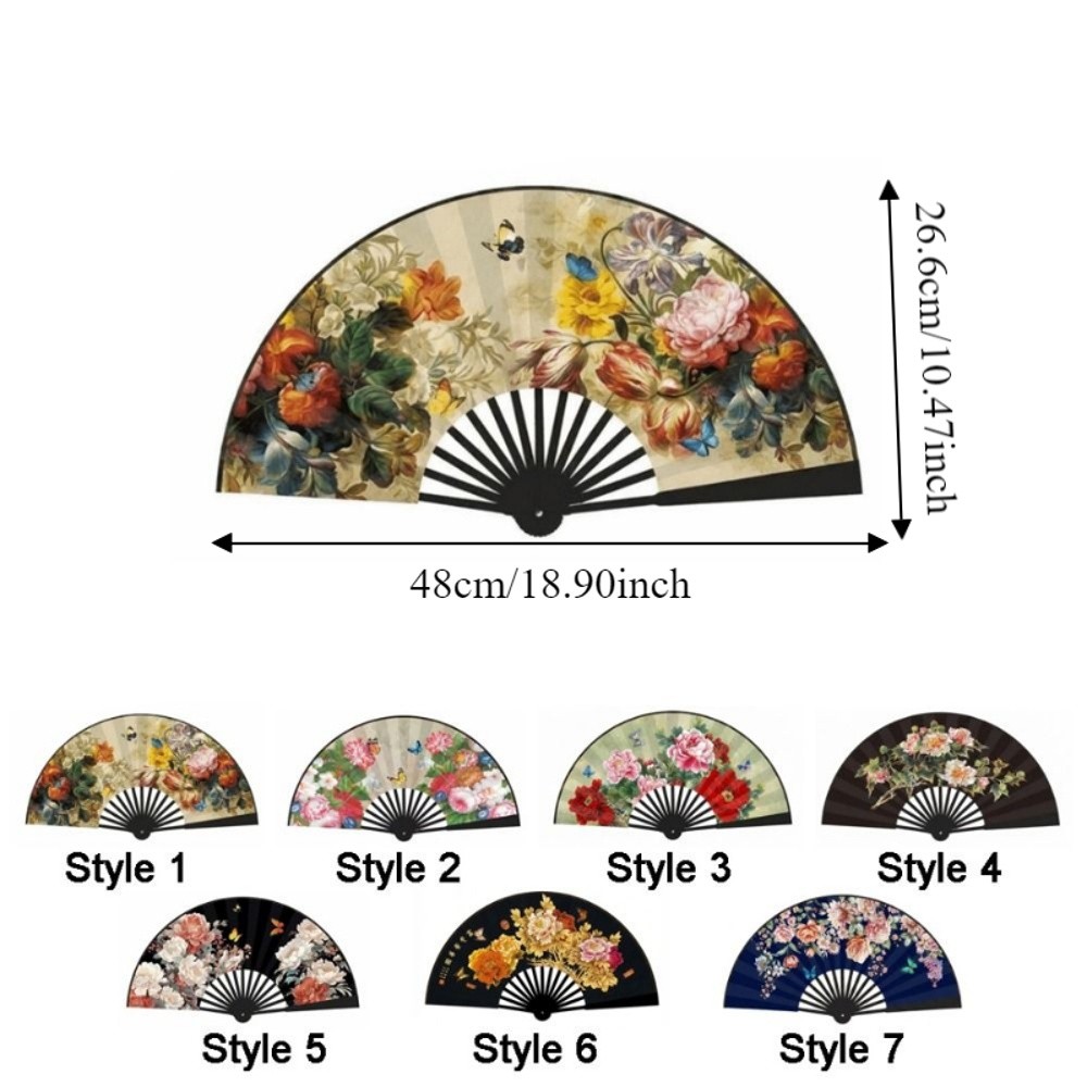 Portable Chinese Style Folding Handheld Fan Handmade Silk Cloth Dance Fan Exquisite Flower Pattern Bamboo Fan Summer Gift