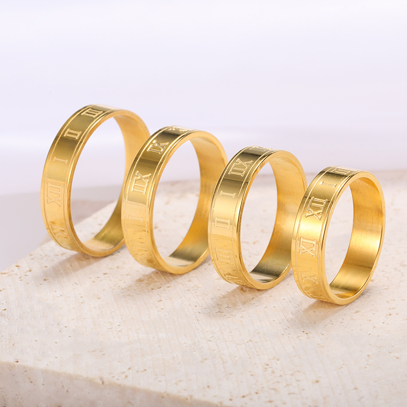 【New Arrivals】Korean Style Simple Butterfly Ring Stainless Steel Ring Women's Carved Roman Numeral Ring Closed Mouth Arabic Ring