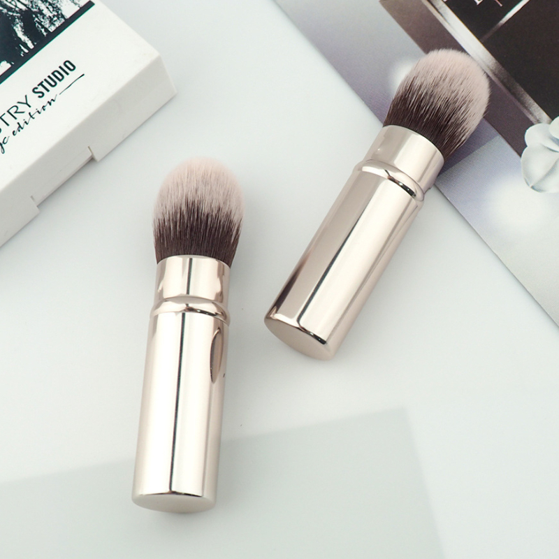 Wenefang Fashion 1pcs Small Retractable Cosmetic Brush Mini Portable Face Powder Powder Blusher Highlight Brush Fiber Hair Metal Handle Brush