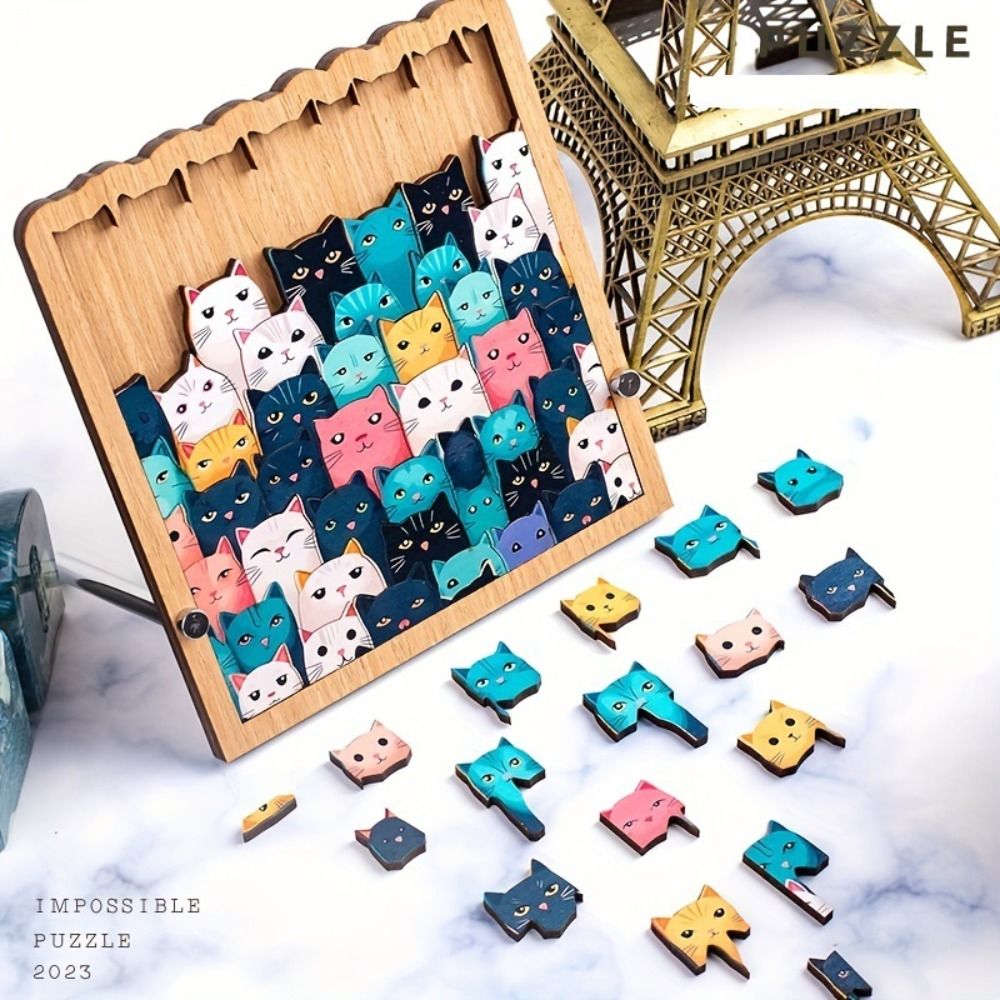 Creative Special-shaped Wooden Puzzles High Challenge Educational Cat Puzzles Home Decor Animal Cat Jigsaw Children Gift
