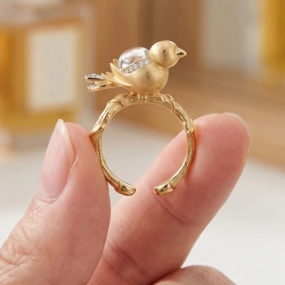 Cute Elegant Magpie Bird Ring Sweet Bird Opening Ring Vintage Alloy Bird Decorative Ring Gift