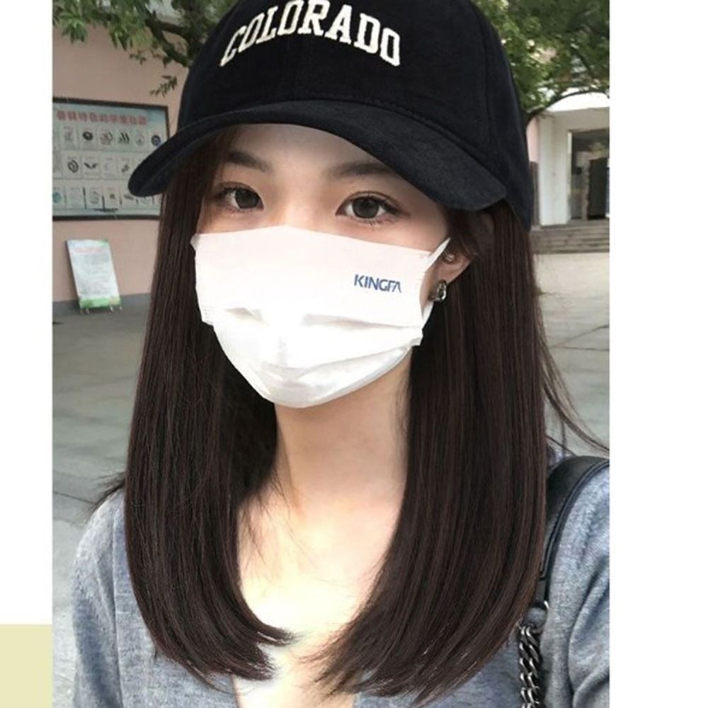 Brown Black Cute Summer Outdoor Hair Accessories Synthetic Natural Hairpieces Female Hair Extension Seamless Connection Hat Wig Long Straight Bob Hair Black Baseball Cap Hair Wig Baseball Cap Bob Hair Wig