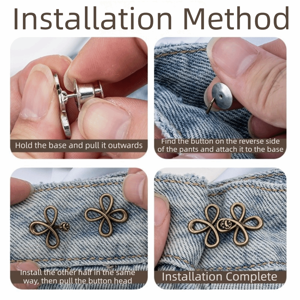 Flower Design Reusable Jeans Buttons Tighteners Adjustable Seamless Adjustable Metal Buttons Metal No-Sew Waist Button Fastener Denim