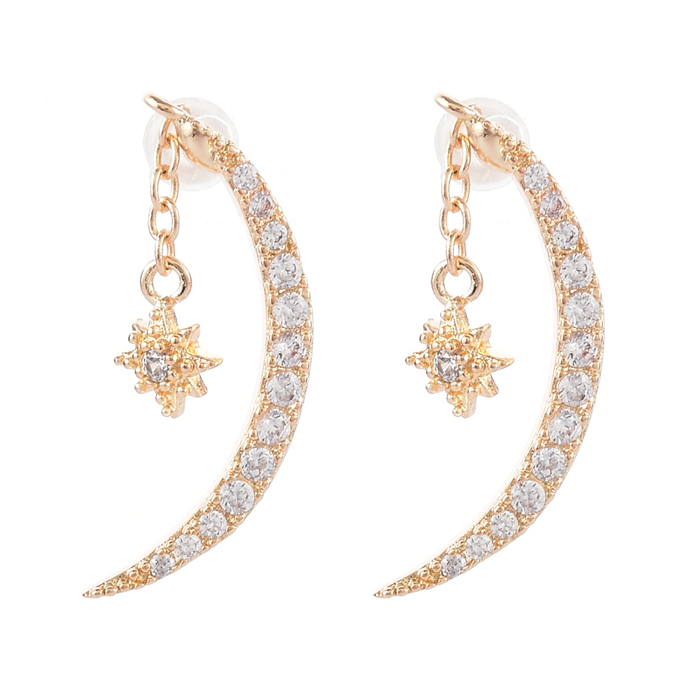 【Hongtai Store】2023 New Fashion Moon Star Earrings for Wo Korean Crystal Earring Bohemian Stainless Steel Party Earrings