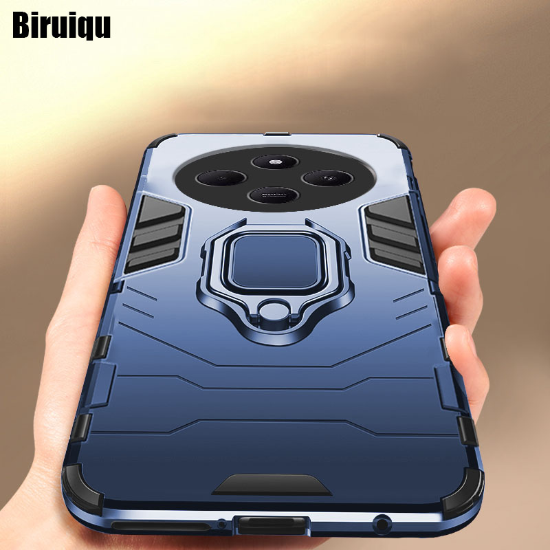 Biruiqu For Redmi 14C Soft TPU+Hard PC Black Panther Shockproof Slim Protective Case Cover with Kickstand