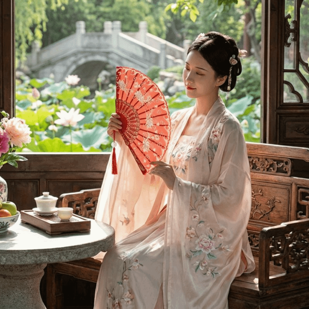 Classic Vintage Style Silk Hand Fan with Tassel Floral Pattern Folding Fan Decorative Handmade Dance Fan Home Decoration