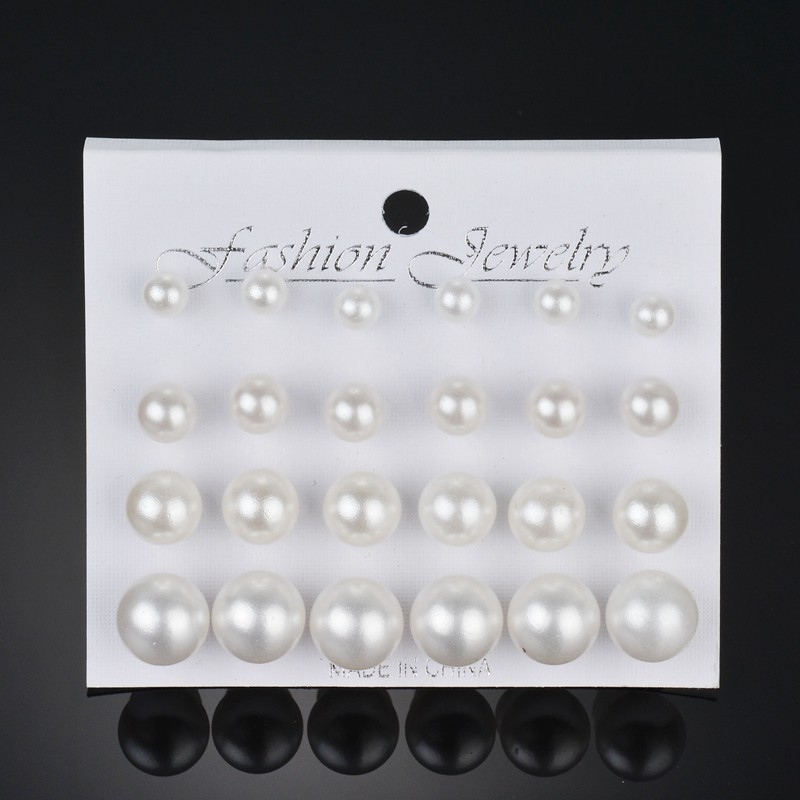 【New Arrivals】Pearl earrings 12 pairs of one card Korean style female earrings