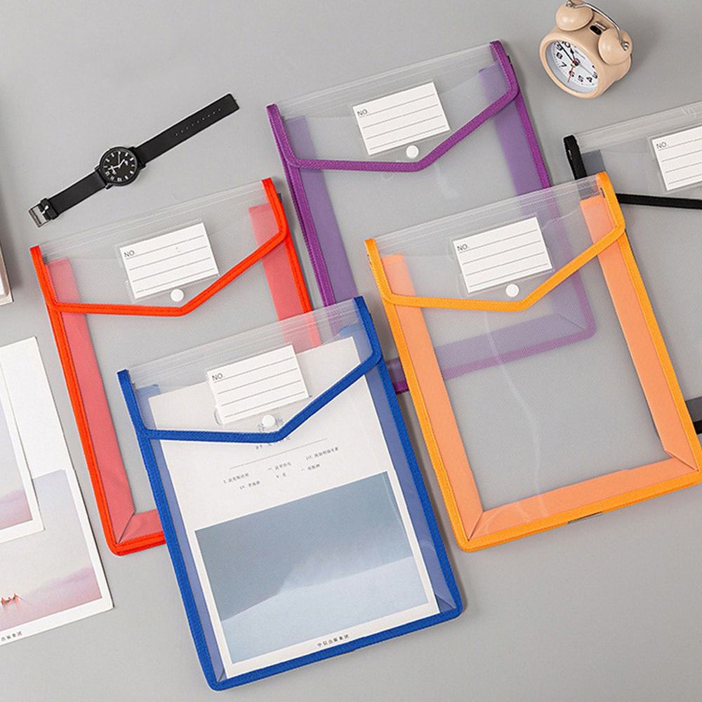 Portable Press Button A4 File Bag Waterproof Storage Bag Document Bag Vertical Large Capacity Transparent File Organizer Back To School