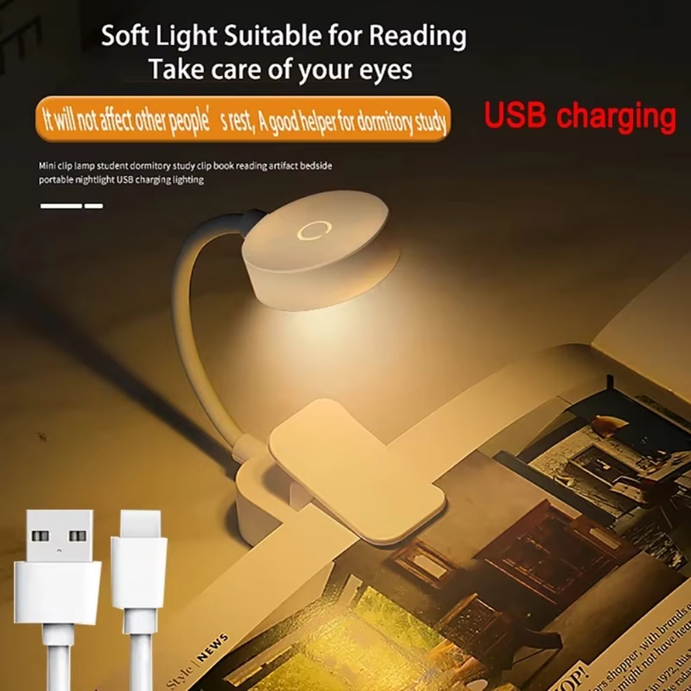 Runtow LED Clip On Book Light Portable Reading Light Battery Powered 3 Color Eye Protection Stepless Dimmable Mini Desk Lamp
