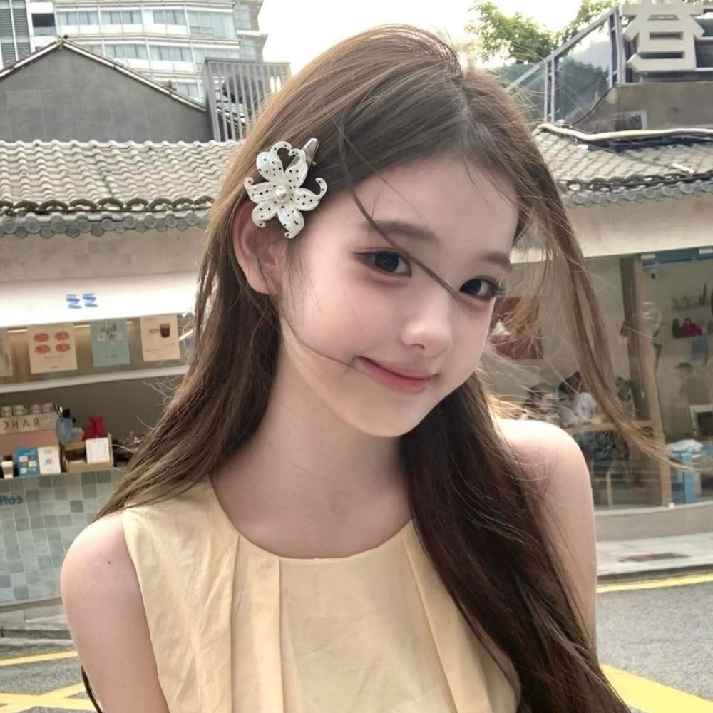 Pair Sweet Beige Flower Hair Clips Star Print Flower Hairpins Non-Slip Vintage Side Clip Women