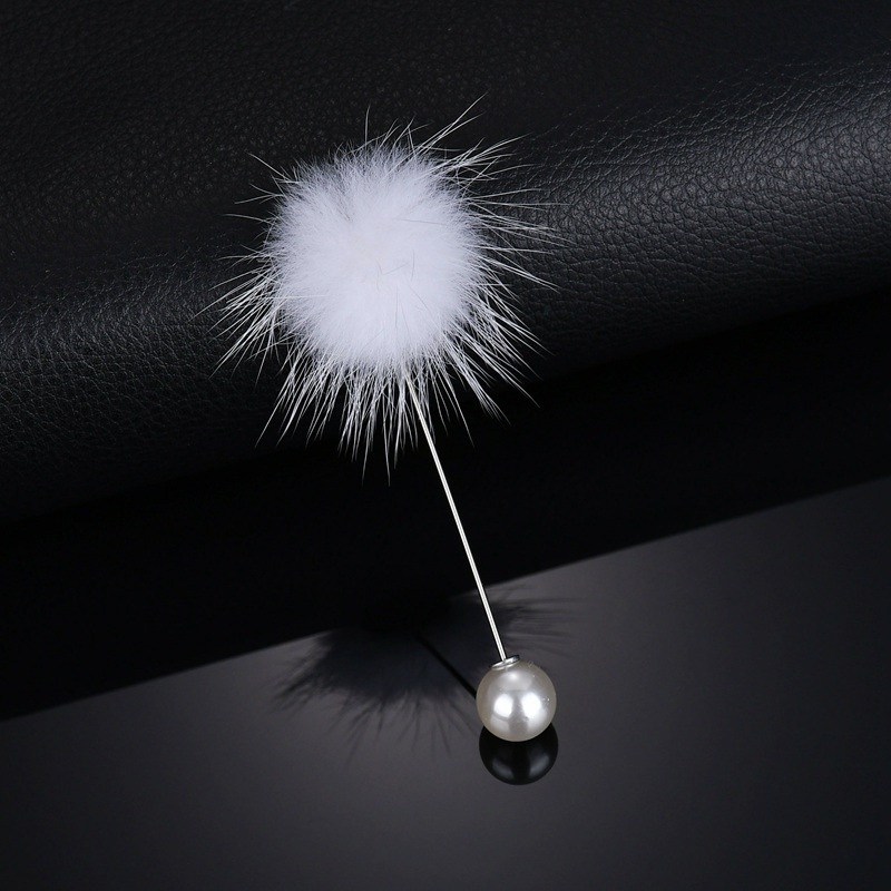 【Hongtai Store】Korean Fur Pompom Ball Piercing Lapel Tie Clips Collar Jewelry Gift Cute Charm Simulated Pearl Brooch Pins For Wo