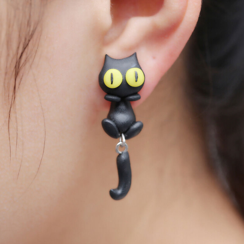【Happy LifeStore】1 pair New Design Handmade yellow eyes Cute Cat Stud Earring Fashion Jewelry Clay Cartoon Animal Earrings For