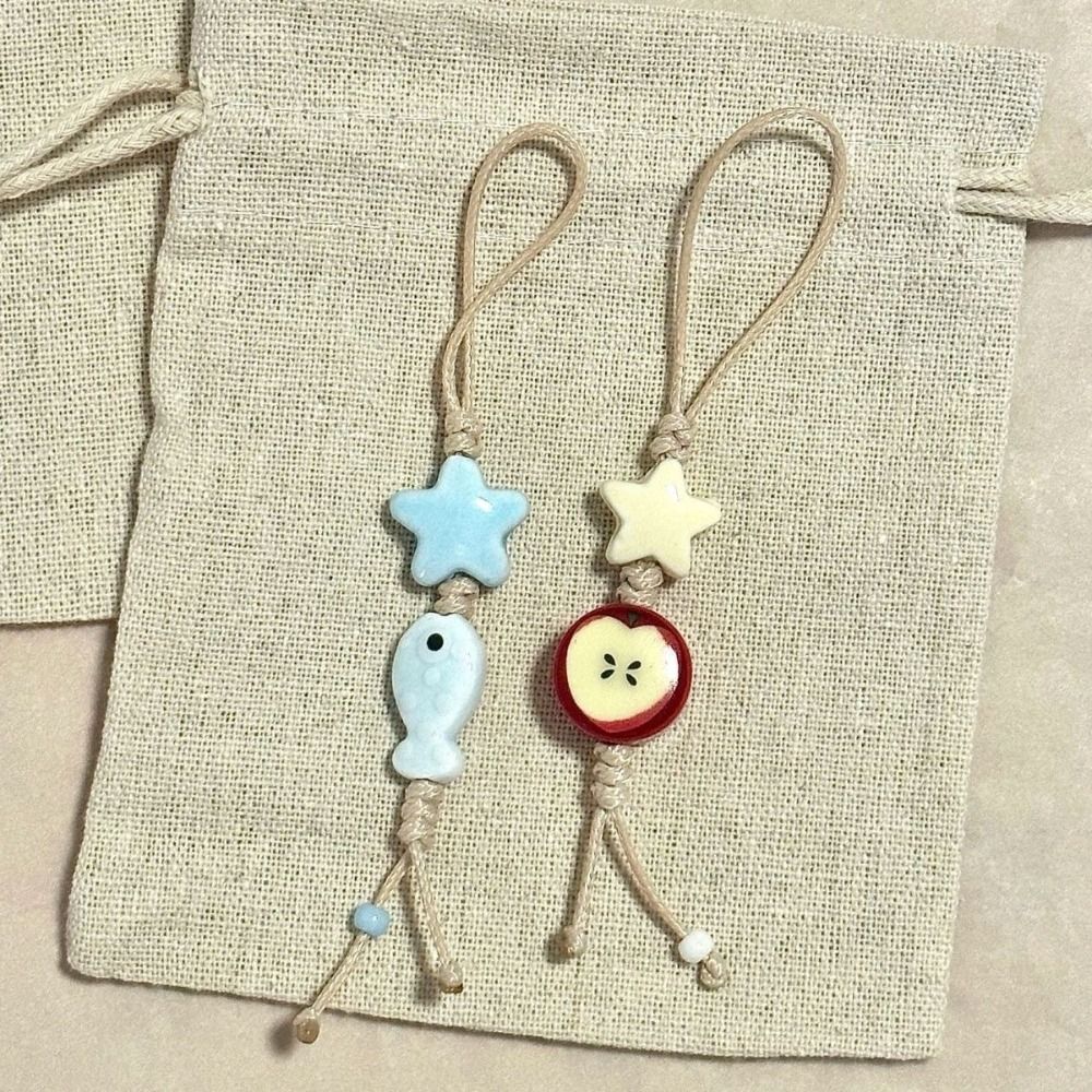 Adorable Ceramic Beaded Star Flower Phone Charm Pastel Colors Bag Decoration Mobile Phone Strap Anti Loss Kawaii Phone Lanyard Telephone Accessories