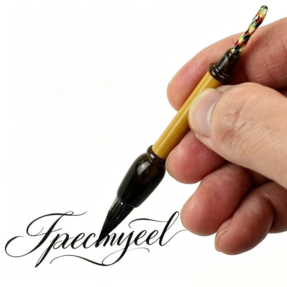 Cute Portable Mini Chinese Calligraphy Brush 9cm Size Small Pocket Size Writing Brush Bamboo Handle Reusable Traditional Ink Writing Brush Daily Practice