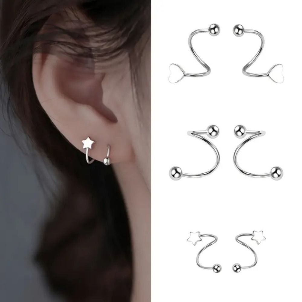 Hypoallergenic Star Spiral Stud Earrings Heart-shaped Exquisite Earring Jewelry Stainless Steel Elegant Jewelry Accessory Casual Wear