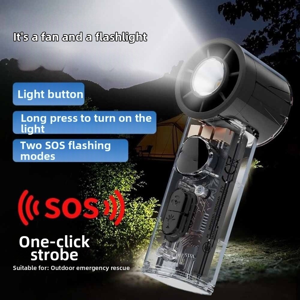 Portable 100 Gears Mini Pocket Turbo Fan Rechargeable Transparent Body Handheld Fan with LED Light Adjustable Speeds Neck Hanging Small Fan Travel