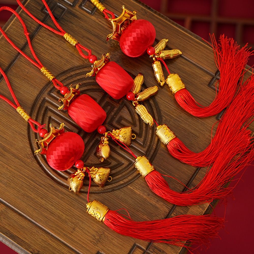Good Ornament Chinese Style New Year Red Lantern Pendants Blessing Traditional Round Ball Lantern String with Tassels Spring Festival Supplies National Day