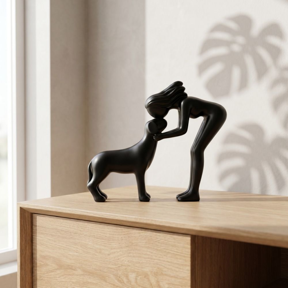 Collection 3D Printed Girl And Dog Statues Sculpture Pet Lovers Cute Dog Figurine Canine Statues Crafts Funny Desktop Ornaments Office