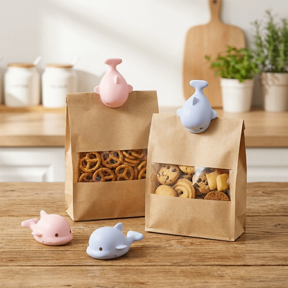 4PCS Creative Plastic Whale Magnetic Sealing Clips Sealed Cartoon Plastic Bags Storage Clip Fresh-keeping Moisture-proof Food Bag Clips Milk Powder