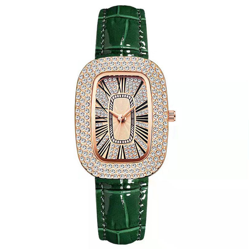 【New arrival】Fashionable Women's Watch - 'Little Green Table' Design with Unique 'Dove Egg' Dial, Sparkling Diamond 'Starry Sky' Pattern
