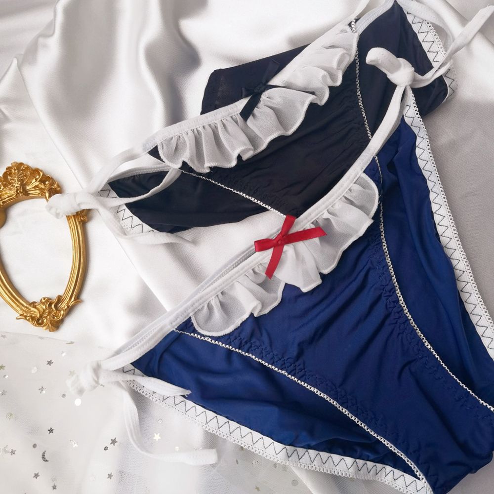 Seamless Kawaii Ruffle Cotton Crotch Lace Underpants Bow Women Thong Panties Lolita Briefs