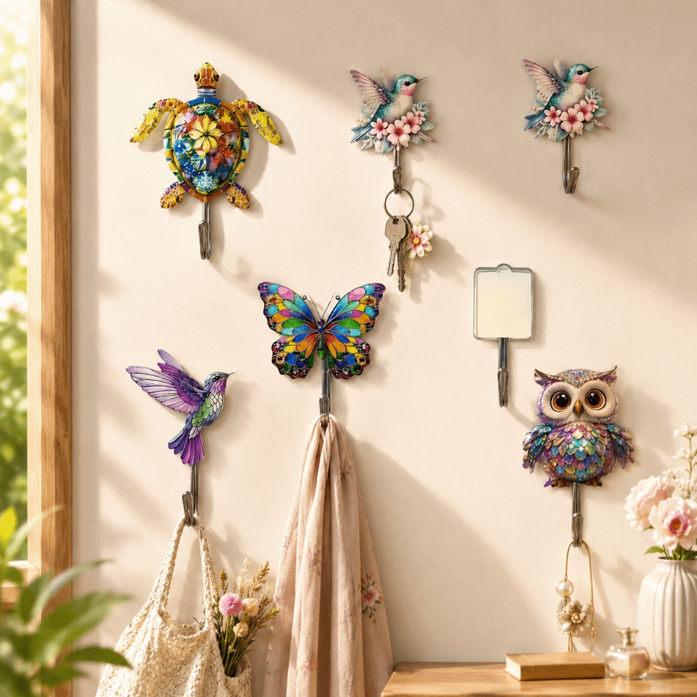 5 Pcs Decoration 2D Flat Self-Adhesive Hook Acrylic Cute Animal Decorative Wall Hooks Hanging Storage Auxiliary Hook Entrance