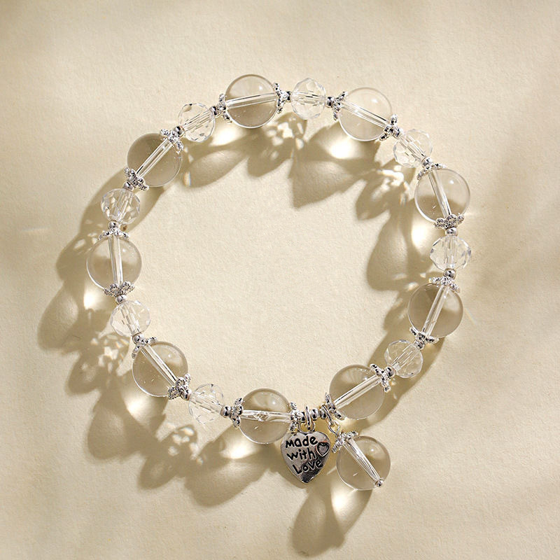 【New Arrivals】Simple imitation white crystal love beaded bracelet sweet fashion design sense bracelet fresh and exquisite new hand ornaments for women