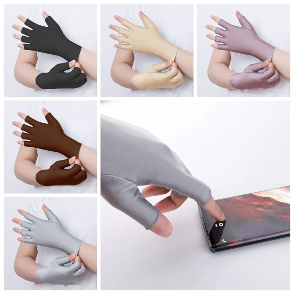 Pair Touch Screen Spandex Women Sun Protection Gloves Ice Silk Semi-finger Thin Ice Silk Gloves Breathable Thin Half Finger Gloves Driving