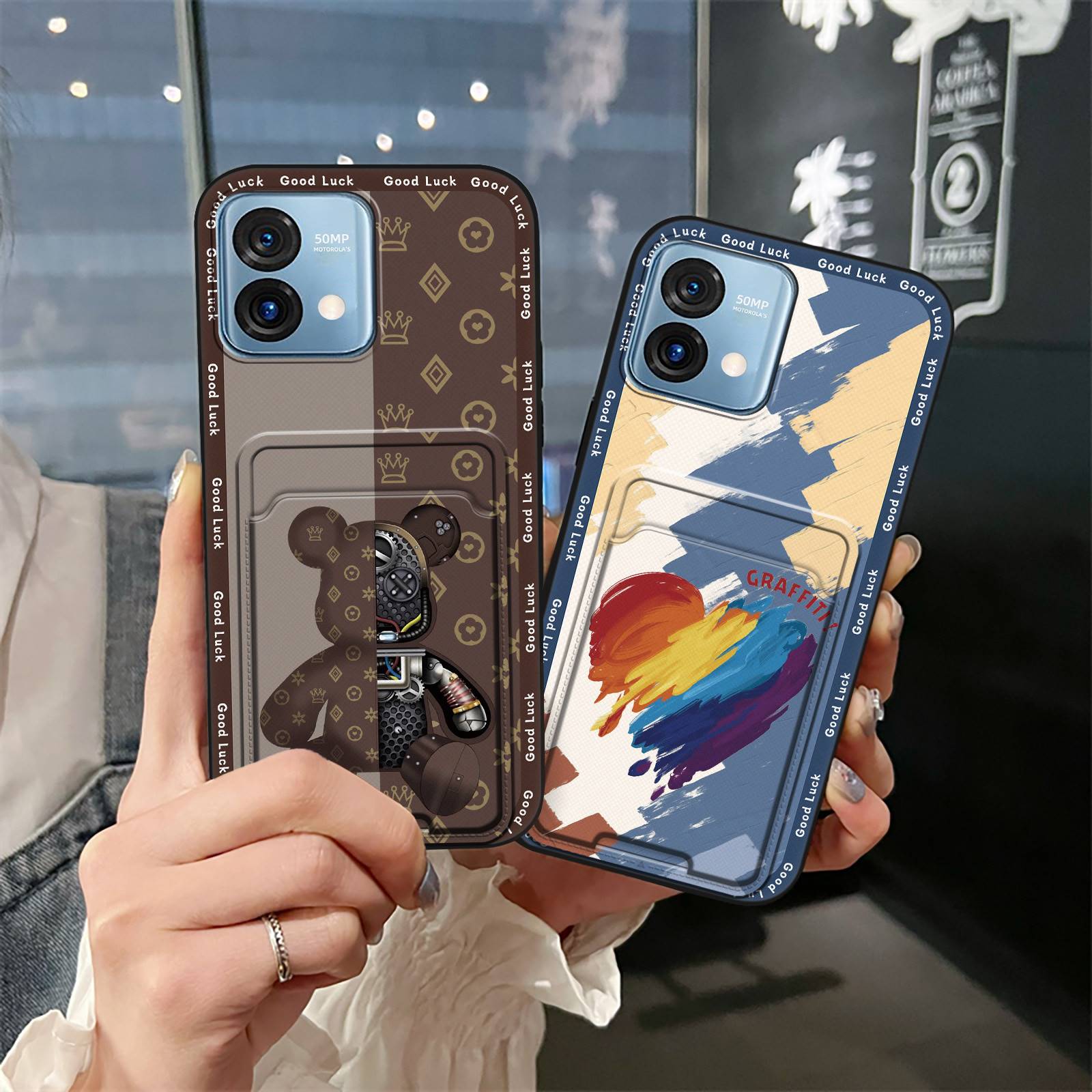 Durable Fashion Design Phone Case For VIVO V21E 5G/Y71T Anti-dust Card sleeve Waterproof Card slot Back Cover TPU Cute