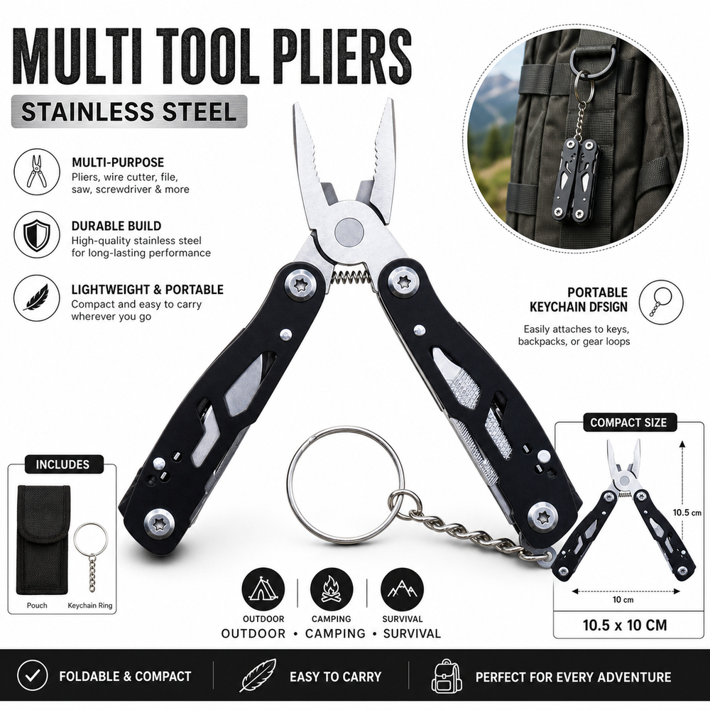 New Mini Multi Tool Pliers Stainless Steel Portable Folding Pliers Multi Purpose Repair Tool Survival Pliers Tools Camping