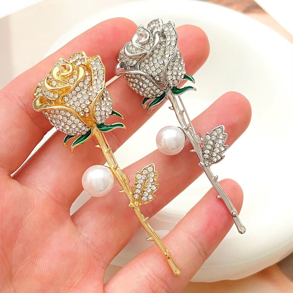 Creative Elegant Rose Flower Brooch Chinese Style Vintage Floral Brooches with Faux Exquisite Brooch Daily